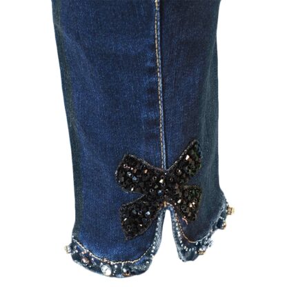 Charlie-B Women's Pant with Embellished Bow Indigo - Image 3