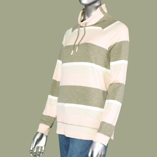 Tribal Raglan Cowl Neck Top- Khaki .  Tribal Style: 4672O-3388-0013.