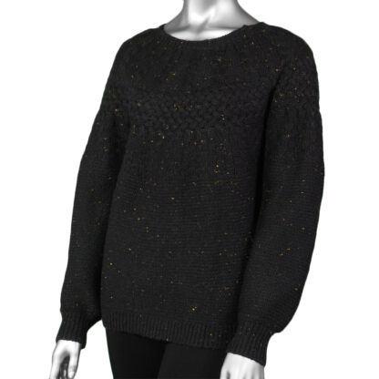 Tribal Crew Neck Cable Sweater-Black