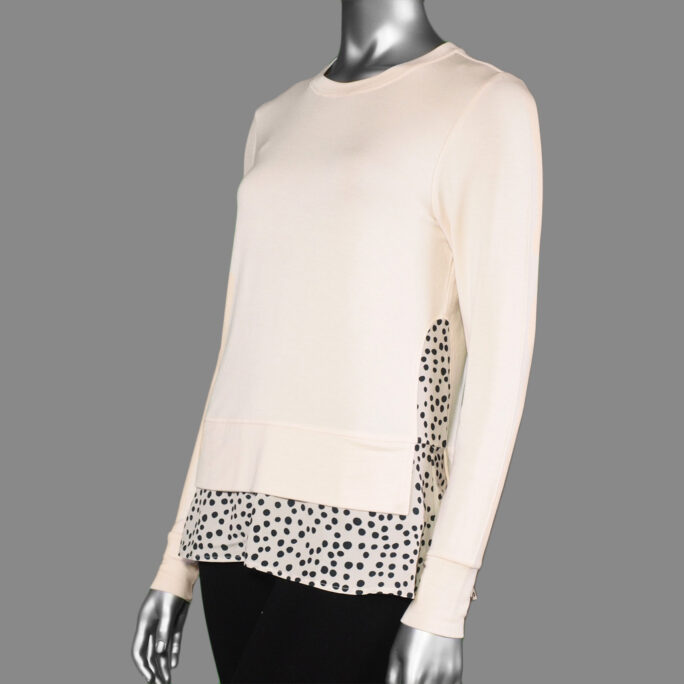 Tribal Crew Neck Top with Combo Frill- Tan. Tribal Style: 4776O-2422-0120