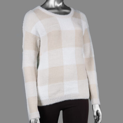 Tribal Women's Long Sleeve Plaid Sweater - Pebble
