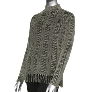 Tribal Sweater with Fringe- Heather Charcoal. Tribal Style: 4790O-576-0367.