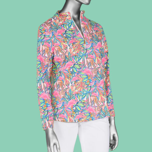 Lulu-B High Neck Zip Pull-Over- Floral. Style: SPX0632P PSBK.