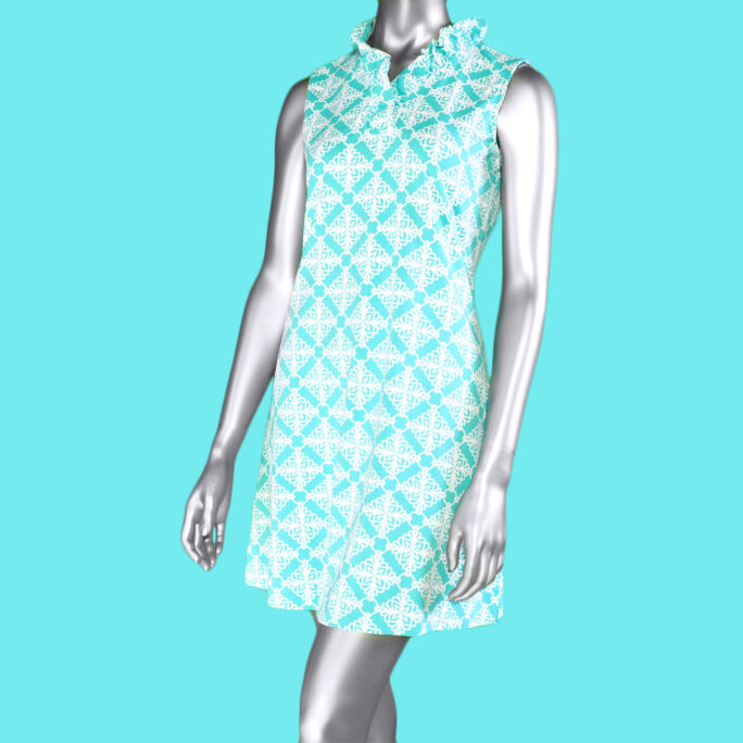 Lulu-B Ruffle Neck Dress- Seaglass Aqua. Style: SPX 4444P GSA