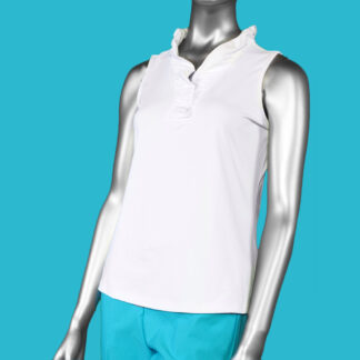 Lulu-B Ruffle Sleeveless Top- White. Style: SPX0753S WHT