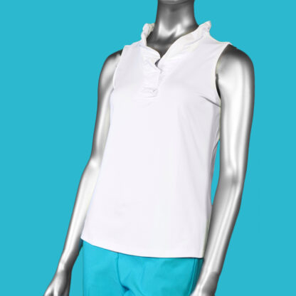 Lulu-B Ruffle Sleeveless Top- White. Style: SPX0753S WHT