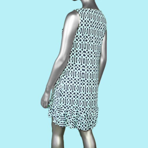 Lulu-B Ruffle Trim Sleeveless Dress-  Navy & Turquoise. Style: SPX4495P GWN rear