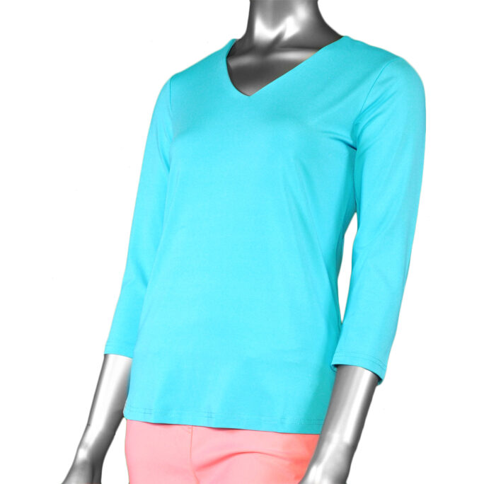 Lulu-B V-Neck Top- Clear Turquoise. Style: SPX0471S TQCL