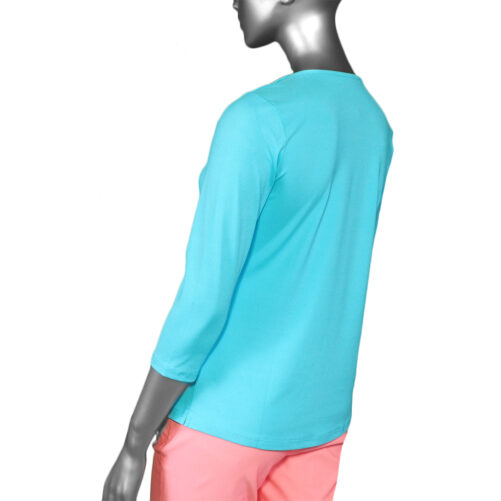 Lulu-B V-Neck Top- Clear Turquoise. Style: SPX0471S TQCL rear