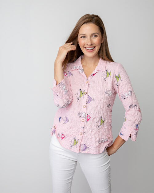 Habitat Gone Fishing Side Tab Shirt- Blush .  Habitat Style: 48629