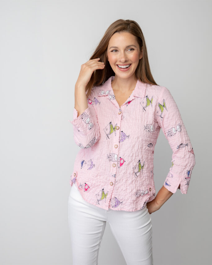 Habitat Gone Fishing Side Tab Shirt- Blush .  Habitat Style: 48629