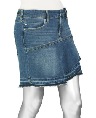 Liverpool Denim Ruffle Skirt- Saddleridge . Style: LM6251