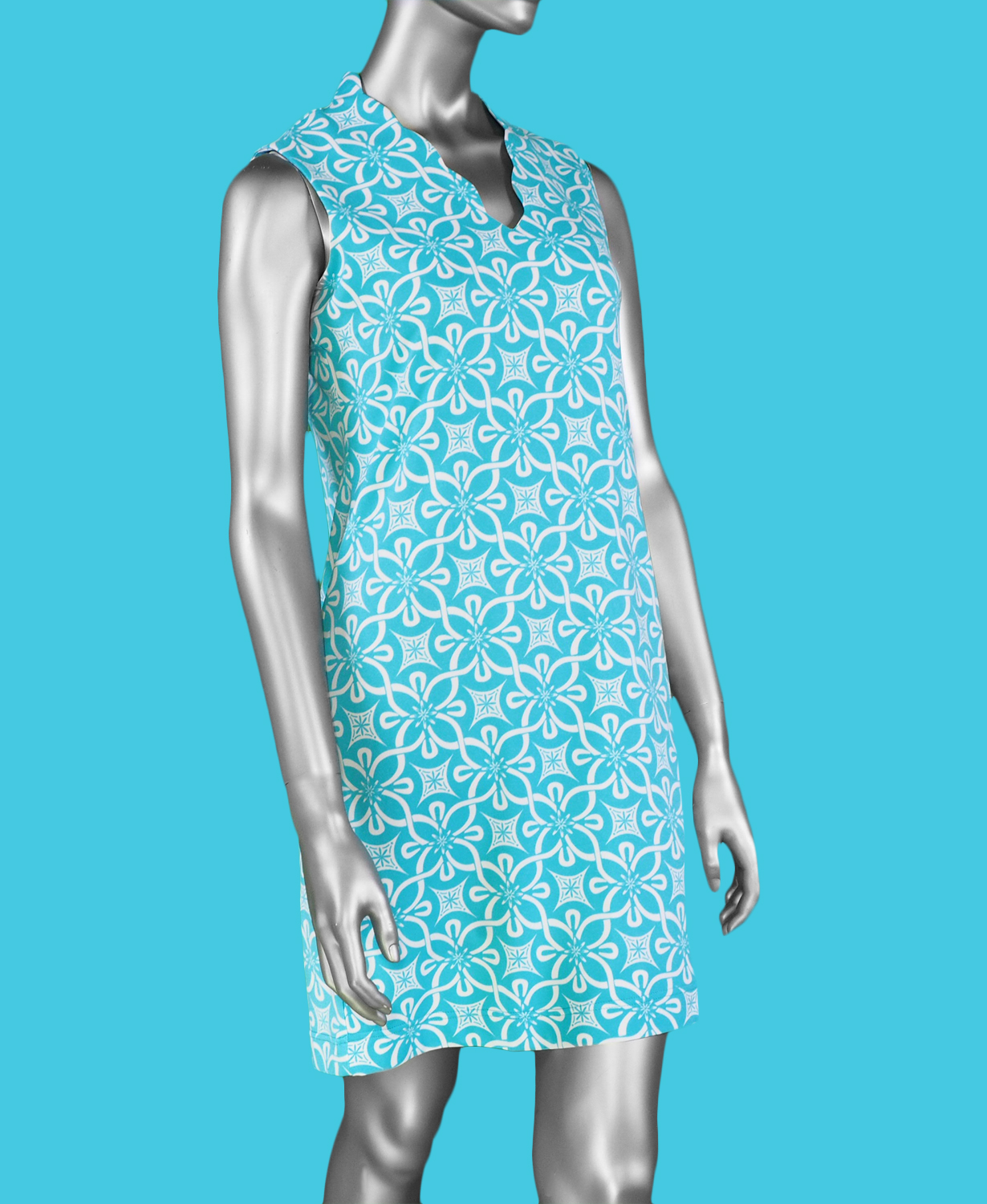 Lulu-B Sleeveless Scallop Neckline Dress- Tahitian Turquoise