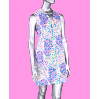 Lulu-B Sleeveless Scallop Neckline Dress- Multicolor Pineapple .  SPX4519P MCPN.