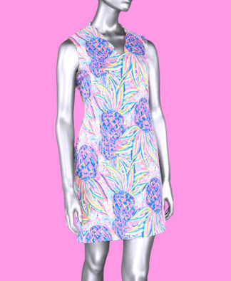 Lulu-B Sleeveless Scallop Neckline Dress- Multicolor Pineapple .  SPX4519P MCPN.