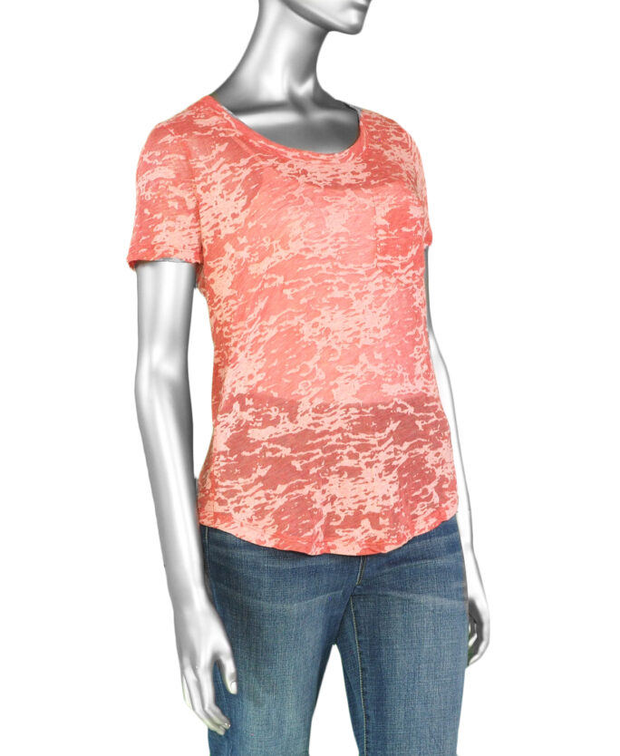Liverpool Shirred Short Sleeve Burnout- Dessert Blossom . Style: LM8662