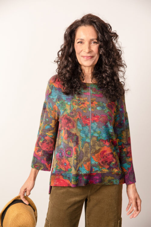 Habitat Super Soft Fleece Fall Floral Boxy Crew- Scarlet Floral .  Habitat Style: 36169