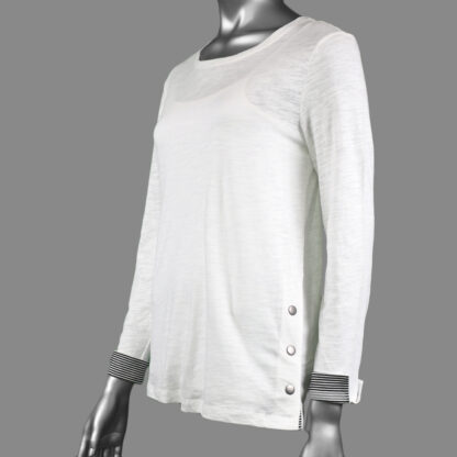 Tribal Long Sleeve Crew Neck Top with Snaps Cream