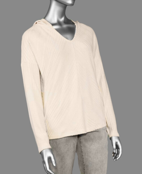 Tribal Hooded Mitered Top- Oatmeal .  Tribal Style: 1037O-3576-0052