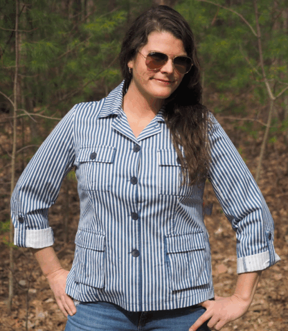 Tribal Roll-Up Sleeve Jacket Button Front - Coastal