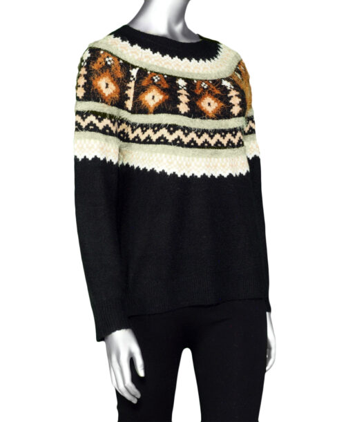 Tribal Intarsia Sweater- Black . Tribal Style: 1094O-3591-0002 .