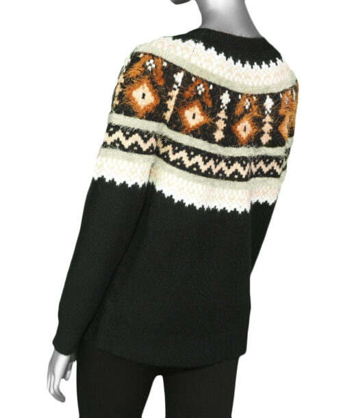 Tribal Intarsia Sweater- Black . Tribal Style: 1094O-3591-0002 . Back