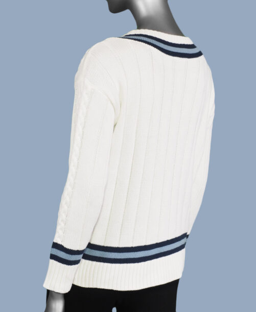 Tribal Cable Varsity Sweater- Eggshell . Tribal Style: 7506O-576-1397 Back.