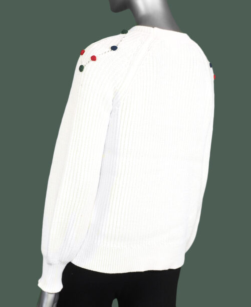 Tribal Sweater with Pompoms- Ecru Multi . Tribal Style : 7521O-5167-2043 Back