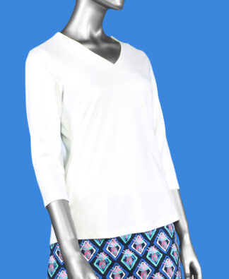 Lulu-B V-Neck Top- White. Style: SPX0471S WHT . 