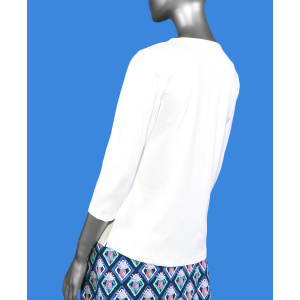 Lulu-B V-Neck Top- White. Style: SPX0471S WHT .  Back