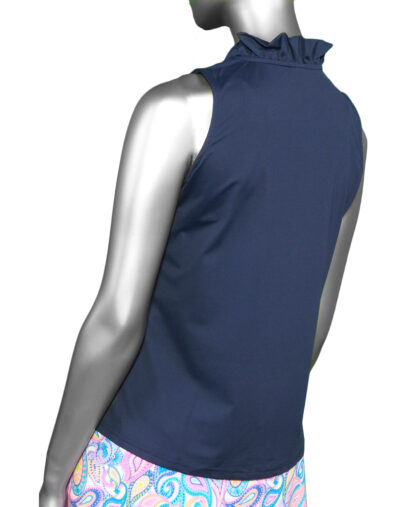 Lulu-B Ruffle Neck Sleeveless Top- Navy . Style: SPX0753S Navy. Back