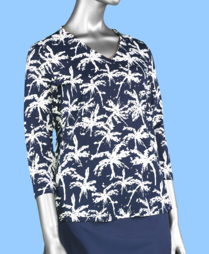 Lulu-B V-Neck Top- Navy Palm .  Style: SPX0471 PAN .