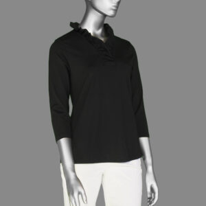 Lulu-B Ruffled Neck Top- Black . Style: SPX0792S BLK .