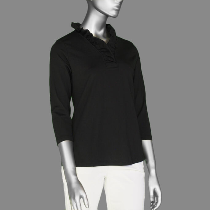 Lulu-B Ruffled Neck Top- Black . Style: SPX0792S BLK .