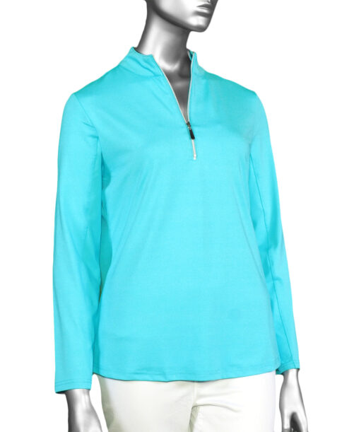 Lulu-B High Neck Zip Pull-Over- Clear Turquoise . Style: SPX0632S TQCL .