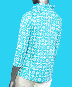 Lulu-B Ruffled Neck Top- Tahitian Turquoise .  Style: SPX0792P GFNT . Back