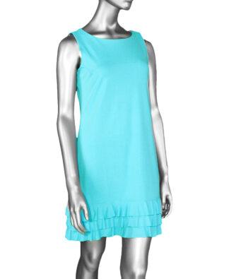Lulu-B Ruffle Trim Sleeveless Dress- Clear Turquoise . Style: SPX4495S TQCL .