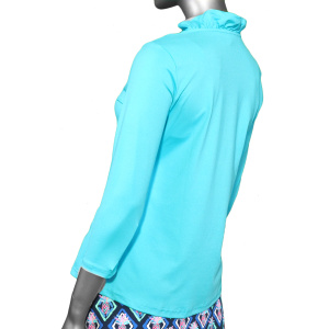 Lulu-B Ruffled Neck Top- Clear Turquoise . Style: SPX0792S TQCL . Back