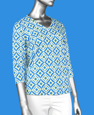 Lulu-B V-Neck Top Geo Shapes- Peri/ Lime/White .  Style: SPX0471S GKPW .