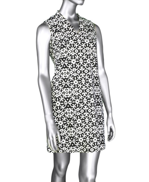 Lulu-B Scallop Neckline Dress- Geometric. Style: SPX4519P GHBK