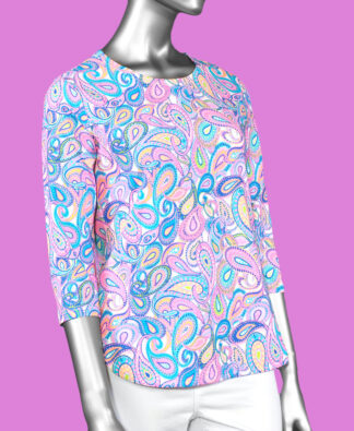 Lulu-B Scoop Neck Top- Paisley Multi . Style: SPX5256- PSLY .