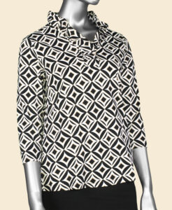 Lulu-B Ruffled Neck Top- Black/Stone/White . Style: SPX0792P GBSW .