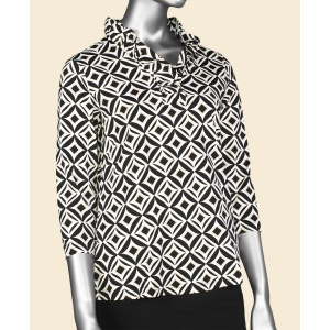 Lulu-B Ruffled Neck Top- Black/Stone/White . Style: SPX0792P GBSW .