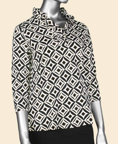 Lulu-B Ruffled Neck Top- Black/Stone/White . Style: SPX0792P GBSW .