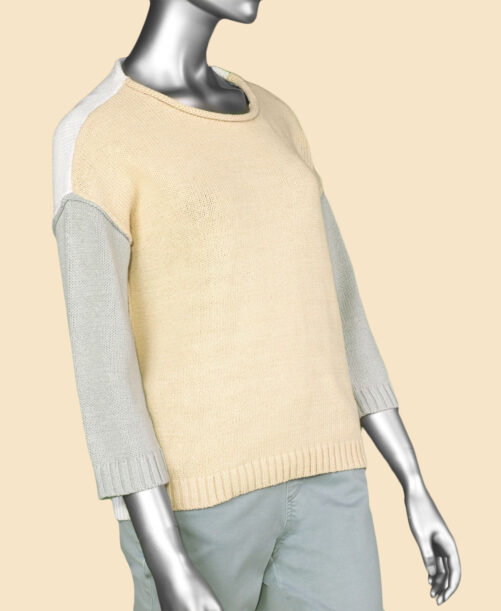 Tribal 3/4 Sleeve Crew Neck Sweater- Flax . Tribal Style: 1319O-3709-0340