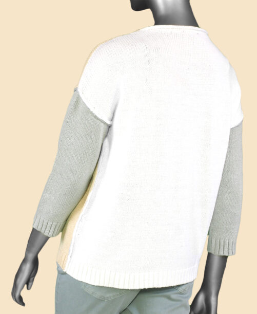 Tribal 3/4 Sleeve Crew Neck Sweater- Flax . Tribal Style: 1319O-3709-0340 Back