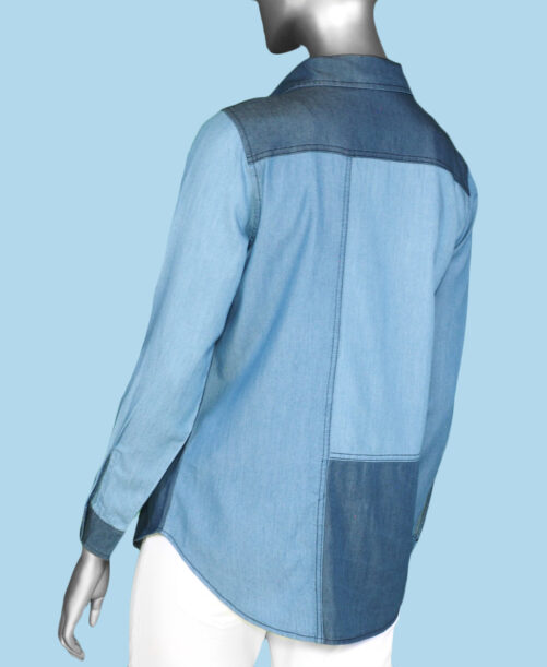 Tribal Patchwork Denim Shirt- Multi Blue . Tribal Style: 77440-4764-2923 back