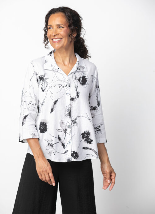 Habitat Sketched Floral Swing Shirt- White . Habitat Style: 43338 WHT