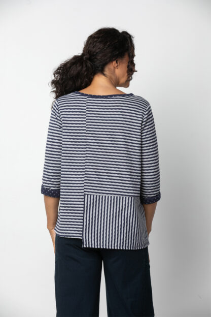 Habitat St. John Step Hem Pullover- Navy Stripe . Habitat Style:51404 Navy Back