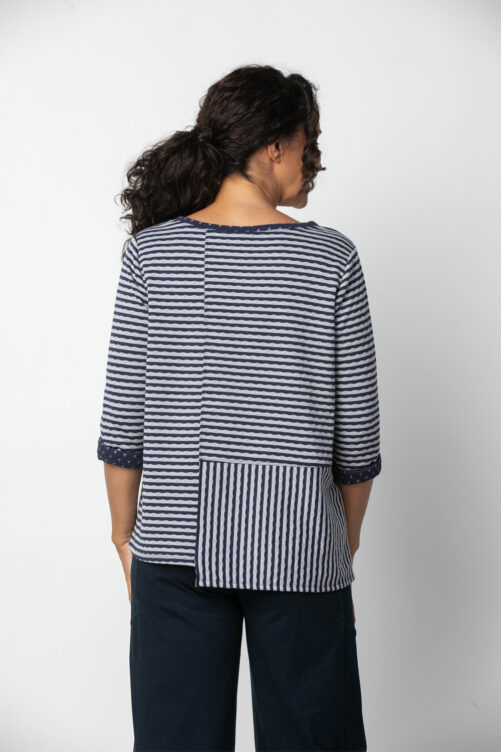 Habitat St. John Step Hem Pullover- Navy Stripe . Habitat Style:51404 Navy Back